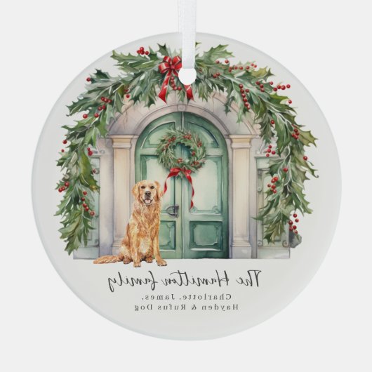 Voordeur met gouden retriever kerst glas ornament (Achterkant)