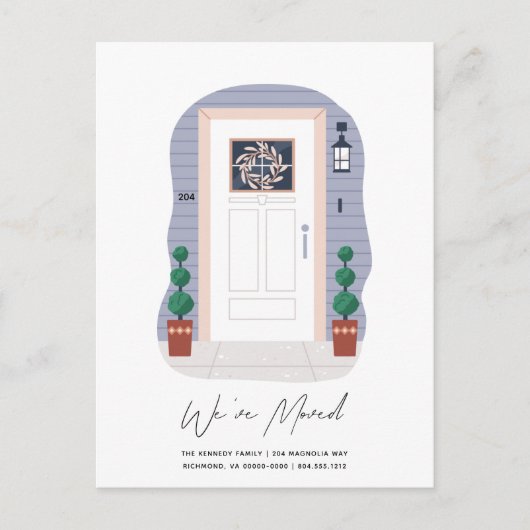 Voordeur met huisnummer en grote beweging aankondigingskaart (Voorkant)