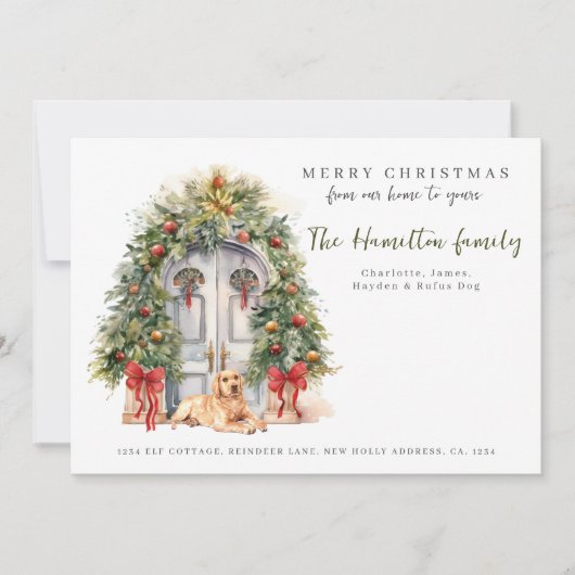 Voordeur met Labrador Kerst Feestdagenkaart (Voorkant)