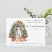 Voordeur met Labrador Kerst Feestdagenkaart (Staand voorkant)