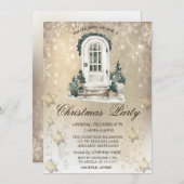 Voordeur Pine Tree Sneeuwvlokken Gold Party Kaart (Voorkant / Achterkant)