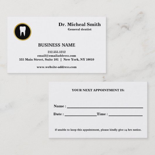 Voordracht voor professionele tandheelkunde afsprakenkaartje (Voorkant / Achterkant)