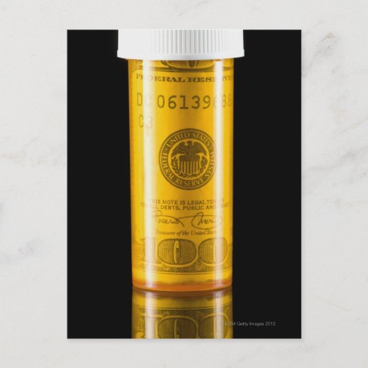 Voorgeschreven fles met 100 dollar biljet briefkaart (Voorkant)