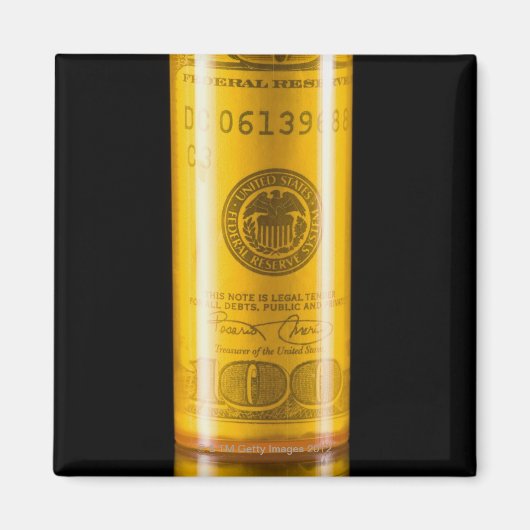 Voorgeschreven fles met 100 dollar biljet magneet (Voorkant)