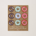 Voorgestelde donuts Prom Dance Legpuzzel<br><div class="desc">Kutte en rare manier om iemand te vragen naar een bal dans. Fun die donuts ziet met een slimme boodschap: "Donut je weet het". Het bericht kan in eigen tekst worden veranderd. Monogrammed met namen om de herinnering aan je schooldans te creëer. Fun voor vriendje,  vriendin en beste vrienden.</div>