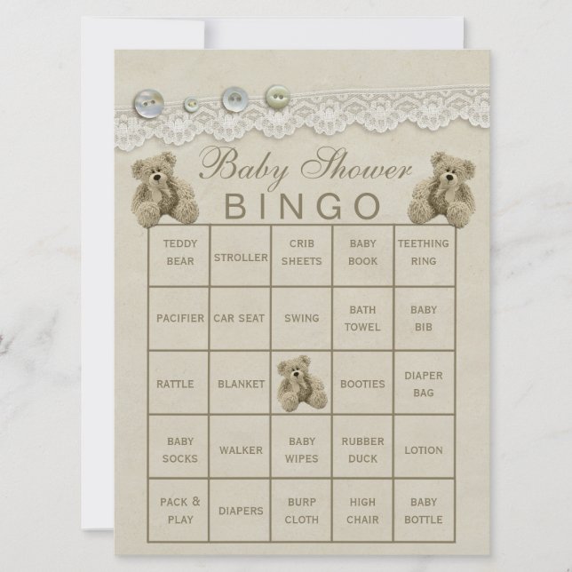 Voorgevulde  Teddy Baby shower Bingo (Voorkant)