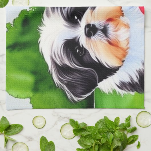 Voorheen de Waterverf van Shih Tzu Theedoek (Gevouwen)