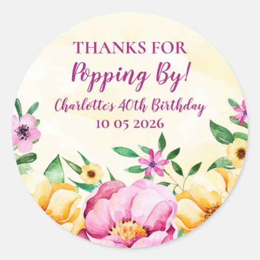 Voorjaar Bedankt voor Popping By Birthday Label (Voorkant)