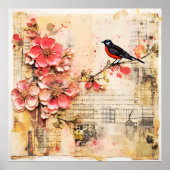  VOORJAAR BLOEM en VOGEL Poster (Voorkant)