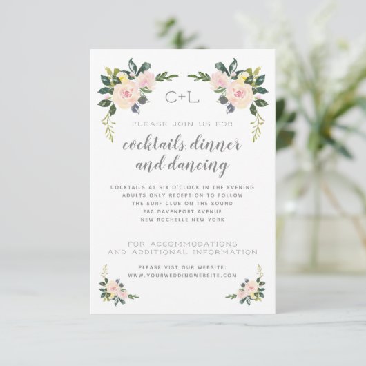 Voorjaar Bloemen Blush Receptie / Accommodaties Save The Date (Staand voorkant)