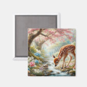 Voorjaar bossen met eend en fawn/hert magneet (Voorkant / Achterkant)