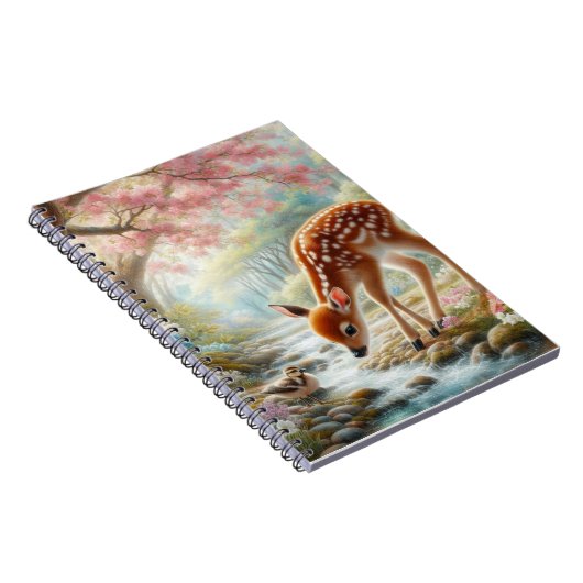 Voorjaar bossen met eend en fawn/hert notitieboek (Rechterzijde)
