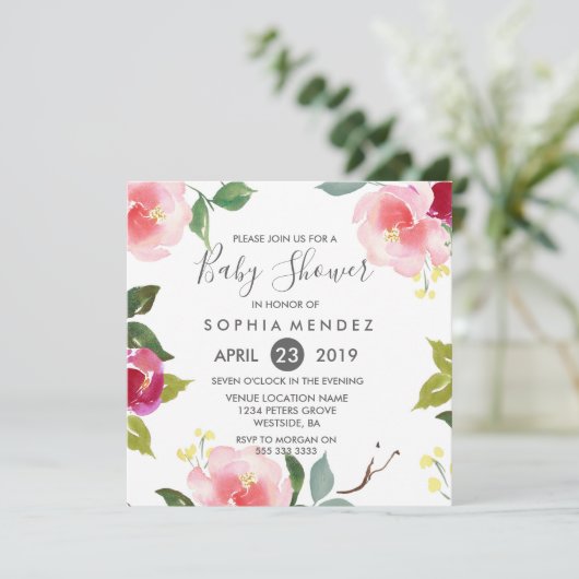  voorjaar Floral Baby shower Uitnodigen Kaart (Staand voorkant)