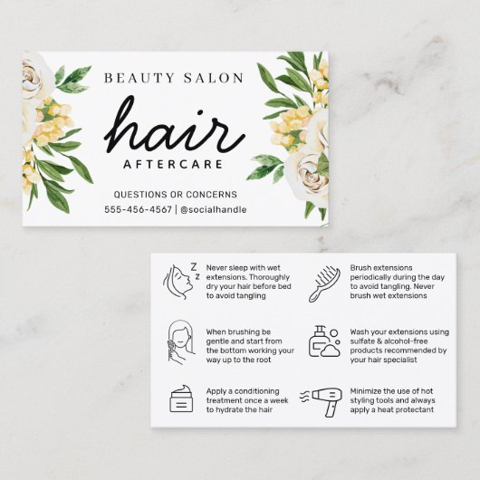  voorjaar — Floral Hair Aftercare Instruction Visitekaartje (Voorkant / Achterkant)