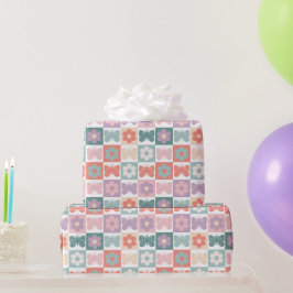 Voorjaar geruite bloem vlinder custom monogram cadeaupapier