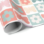 Voorjaar geruite bloem vlinder custom monogram cadeaupapier (Rol Hoek)