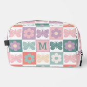 Voorjaar geruite bloem vlinder custom monogram toilettasje (Voorkant)