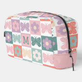Voorjaar geruite bloem vlinder custom monogram toilettasje (Rechterhoek)