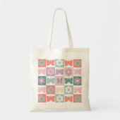 Voorjaar geruite bloem vlinder custom monogram tote bag (Voorkant)