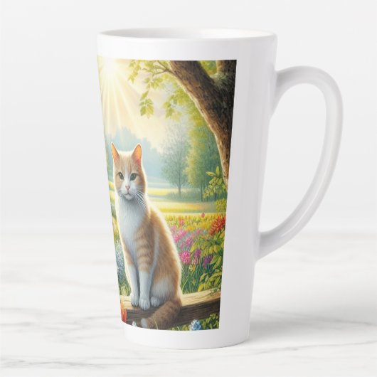 Voorjaar huisje/tuin & kat latte mok (Rechts)