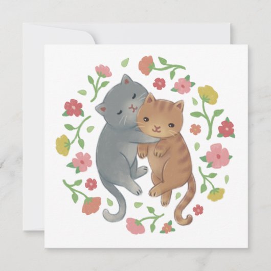 Voorjaar katten en bloemen illustratie kaart (Voorkant)