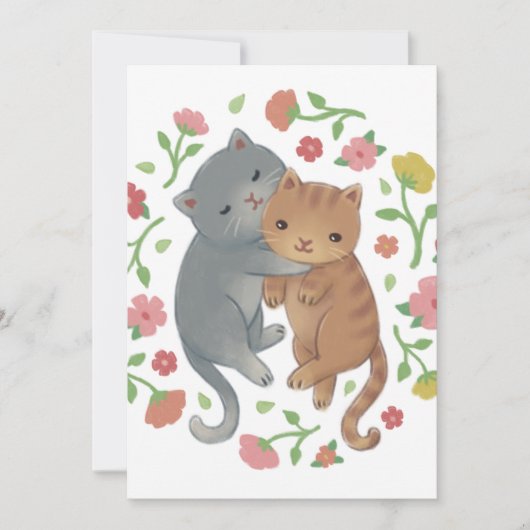 Voorjaar katten en bloemen illustratie kaart (Voorkant)