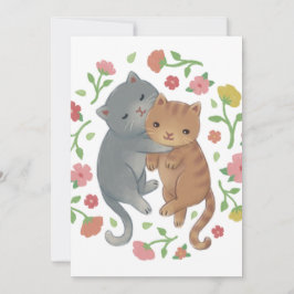 Voorjaar katten en bloemen illustratie kaart