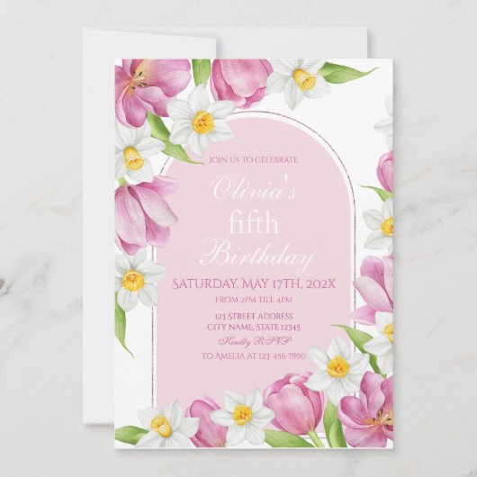 Voorjaar Kleurrijke Bloem Kids Verjaardag Kaart (Voorkant)