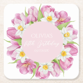 Voorjaar Kleurrijke Bloem Kids Verjaardag Kartonnen Onderzetters