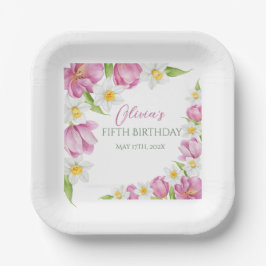 Voorjaar Kleurrijke Bloem Kids Verjaardag Papieren Bordje