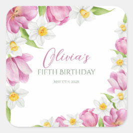 Voorjaar Kleurrijke Bloem Kids Verjaardag Vierkante Sticker