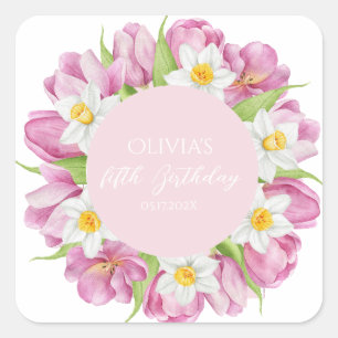 Voorjaar Kleurrijke Bloem Kids Verjaardag Vierkante Sticker