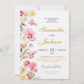 Voorjaar kleurrijke bloemenbruiloft kaart (Voorkant)