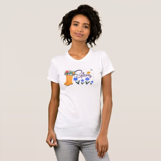 Voorjaar thema Sinaasappel Regenlaarzen Bloesems B T-shirt (Voorkant volledig)