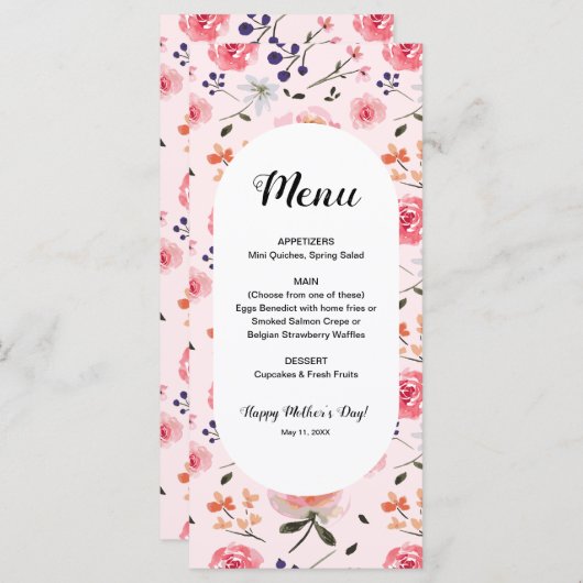 Voorjaar Waterverf bloemen Moederdag Menu (Voorkant / Achterkant)