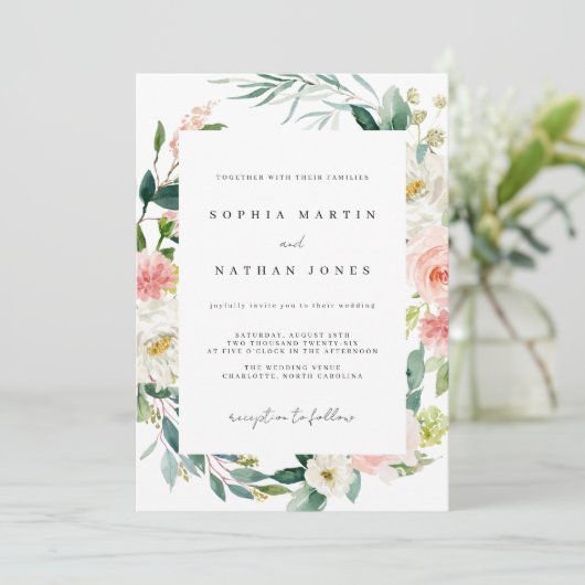 Voorjaar Waterverf Bloemenbruiloft Uitnodiging (Staand voorkant)