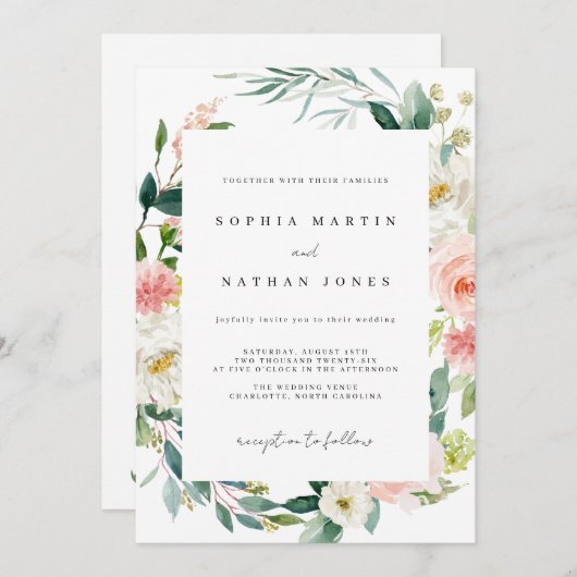 Voorjaar Waterverf Bloemenbruiloft Uitnodiging (Voorkant / Achterkant)