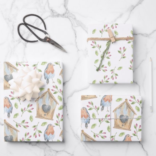 Voorjaar waterverf vogelstand inpakpapier vel (Voorkant)