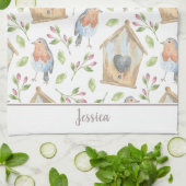 Voorjaar waterverf vogelstand theedoek (Gevouwen)