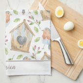 Voorjaar waterverf vogelstand theedoek (Quarter Fold)