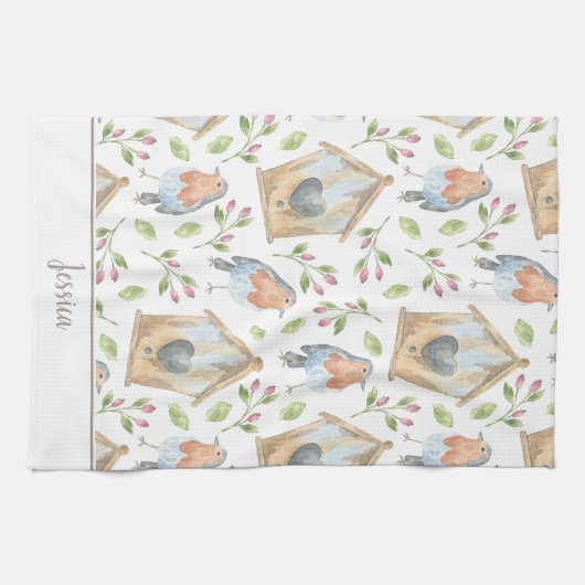 Voorjaar waterverf vogelstand theedoek (Horizontaal)