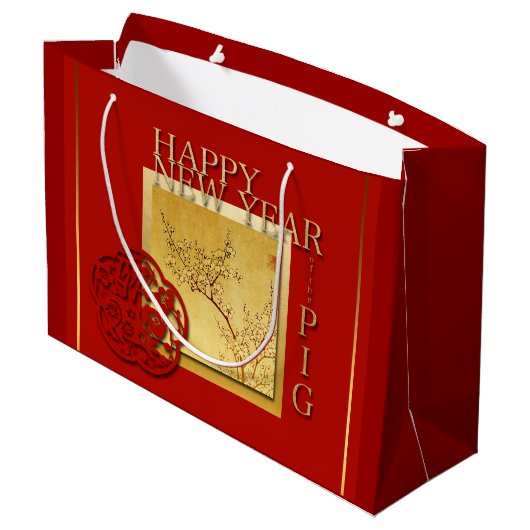 Voorjaars Chinese varkenszak Nieuwjaar 2019 Groot Cadeauzakje (Achterkant Gekanteld)