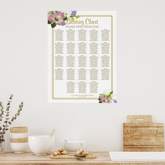 Voorjaars Floral 23 Tafel-bruiloft Poster (Keuken)