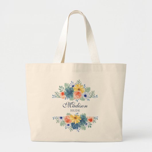 Voorjaars Floral Moderne Persoonlijke Naam | Wedde Grote Tote Bag (Voorkant)