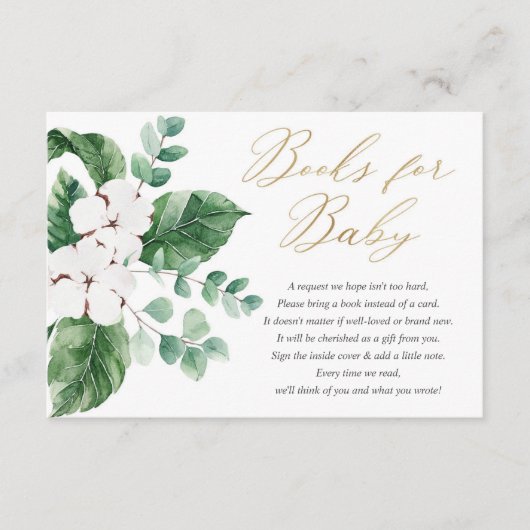 Voorjaars gouden witte florale boeken voor baby informatiekaartje (Voorkant)