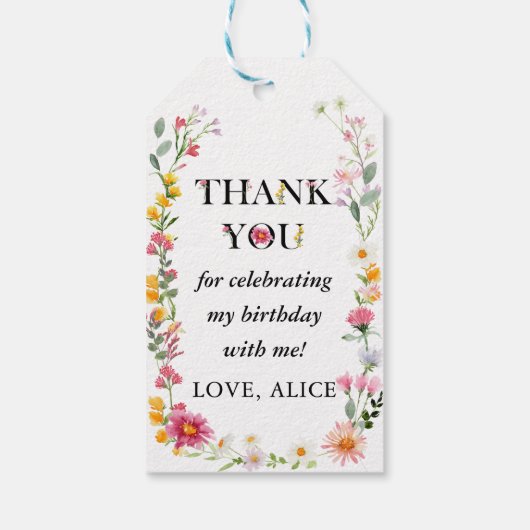 Voorjaars Wilde bloem Eerste verjaardag Cadeaulabel (Achterkant)