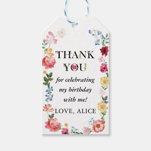 Voorjaars Wilde bloem Eerste verjaardag Cadeaulabel (Voorkant)