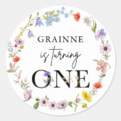 Voorjaars Wilde bloem Eerste verjaardag Ronde Sticker (Voorkant)