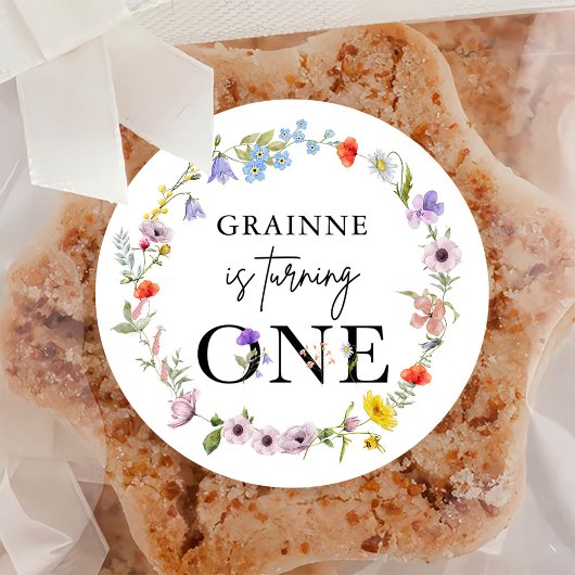 Voorjaars Wilde bloem Eerste verjaardag Ronde Sticker