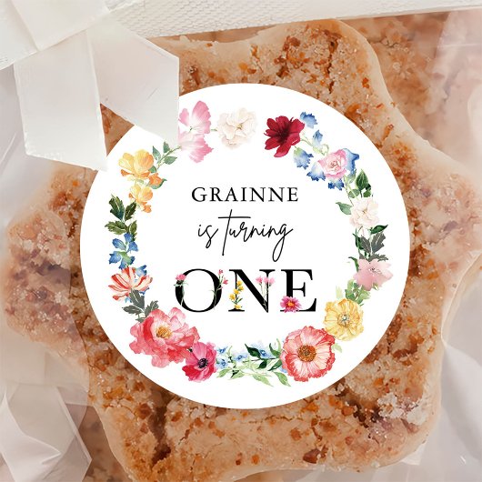 Voorjaars Wilde bloem Eerste verjaardag Ronde Sticker